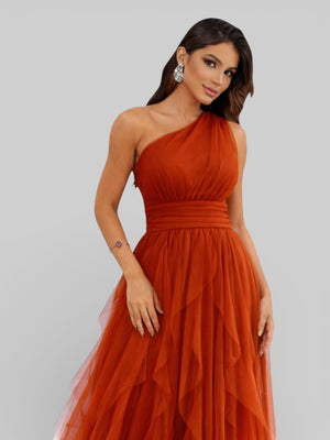 Vestido de Festa Alça Única Tule em Camadas Cascata - Aurea Dress