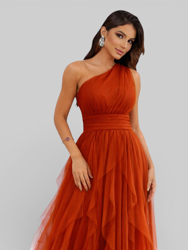 Vestido de Festa Alça Única Tule em Camadas Cascata - Aurea Dress