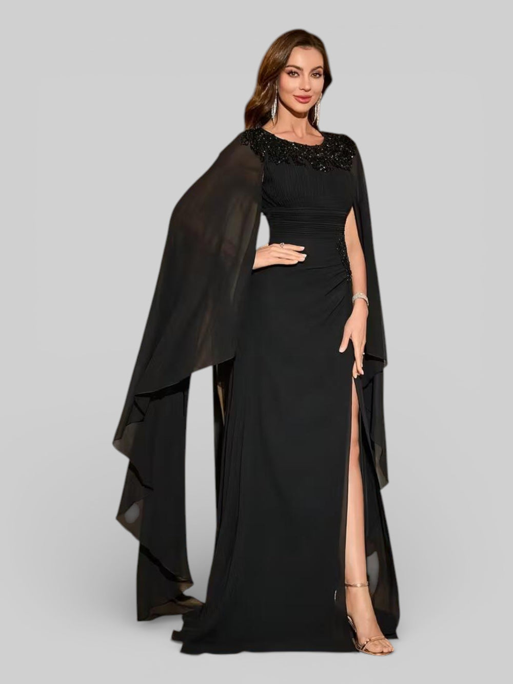 Vestido de Festa Longo Bordado com Capa Dupla Aurora - Aurea Dress