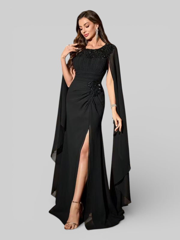 Vestido de Festa Longo Bordado com Capa Dupla Aurora - Aurea Dress