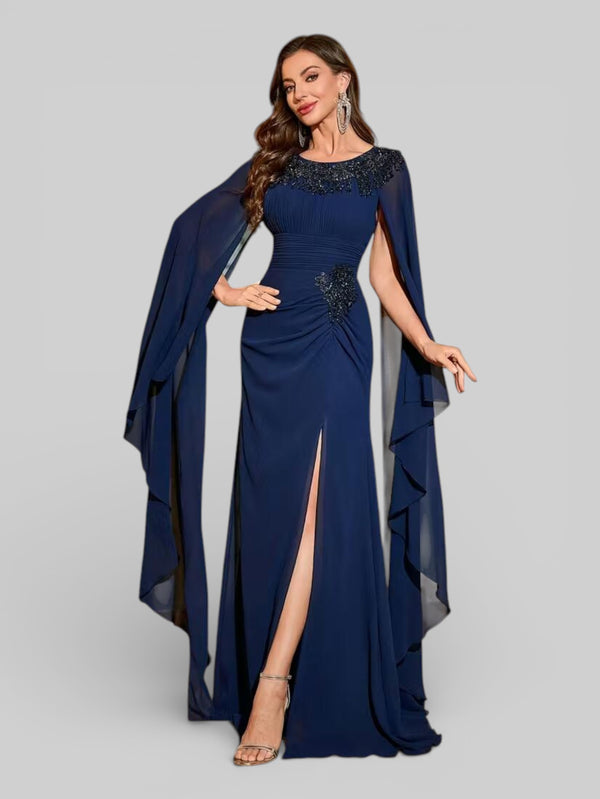 Vestido de Festa Longo Bordado com Capa Dupla Aurora - Aurea Dress