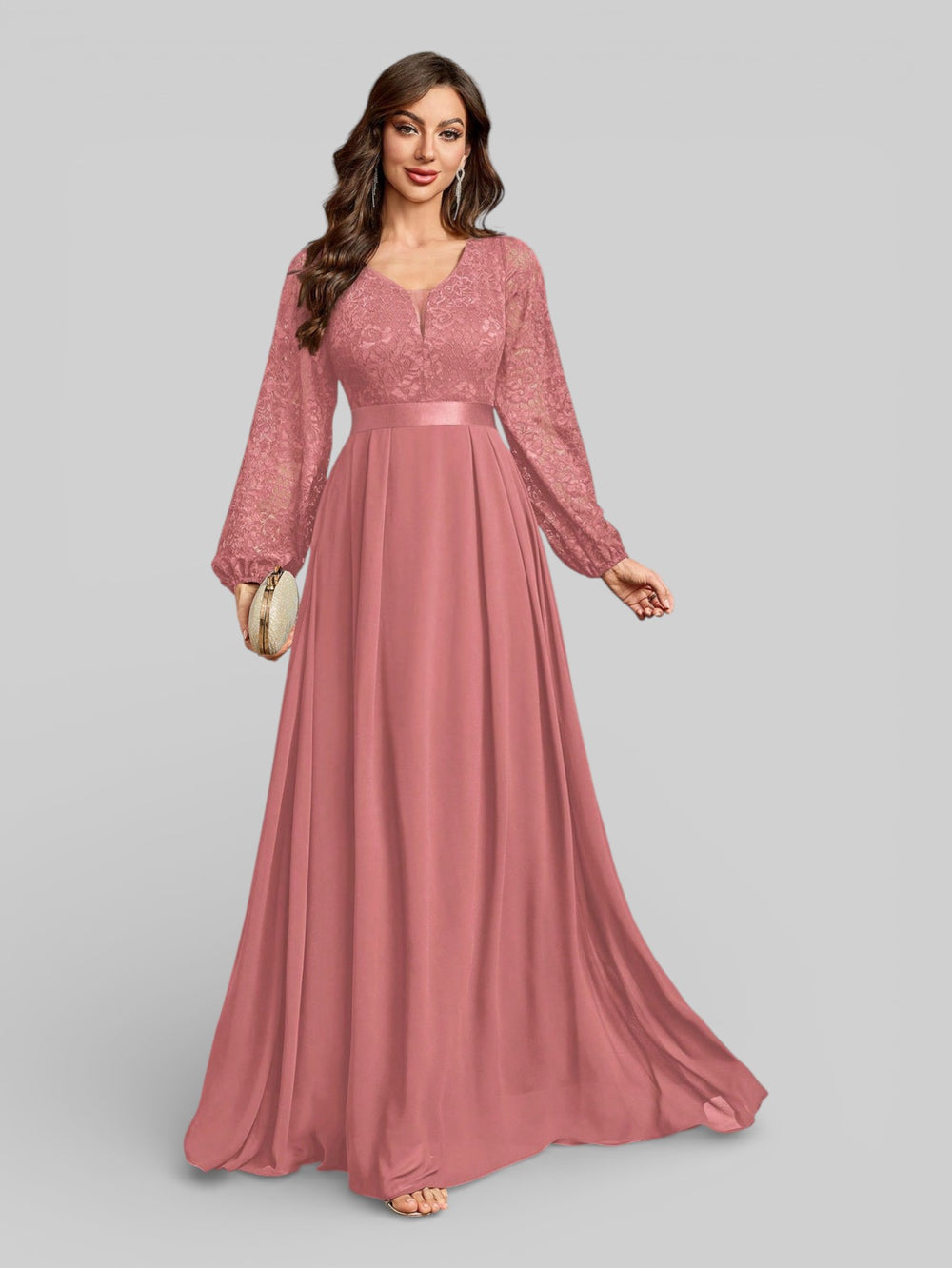 Vestido Longo de Festa Manga Longa Elegante