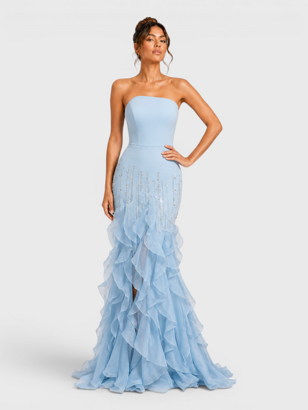 Vestido de Festa Longo Luxo Camadas e Apliques Brilhantt