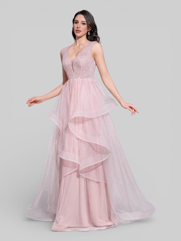 Vestido Longo de Festa em Camadas em Tule Bella - Aurea Dress