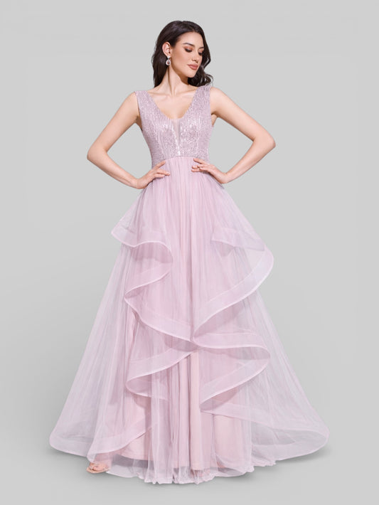 Vestido Longo de Festa em Camadas em Tule Bella - Aurea Dress