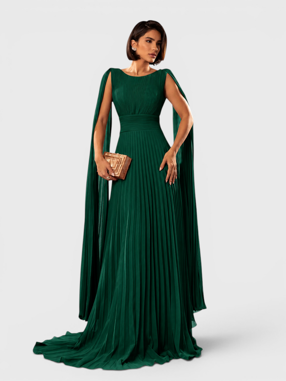 Vestido de Festa Longo Plissado com Capa Dupla Belvita - Aurea Dress