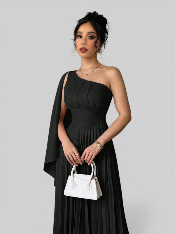 Vestido de Festa Longo Plissado Alça Única Braity