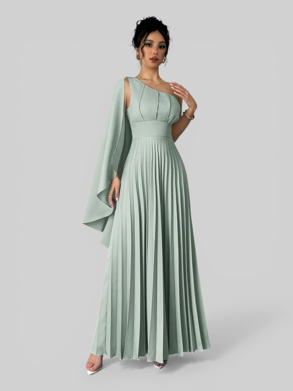 Vestido de Festa Longo Plissado Alça Única Braity