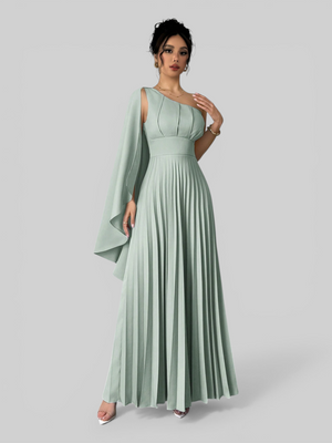 Vestido de Festa Longo Plissado Alça Única Braity
