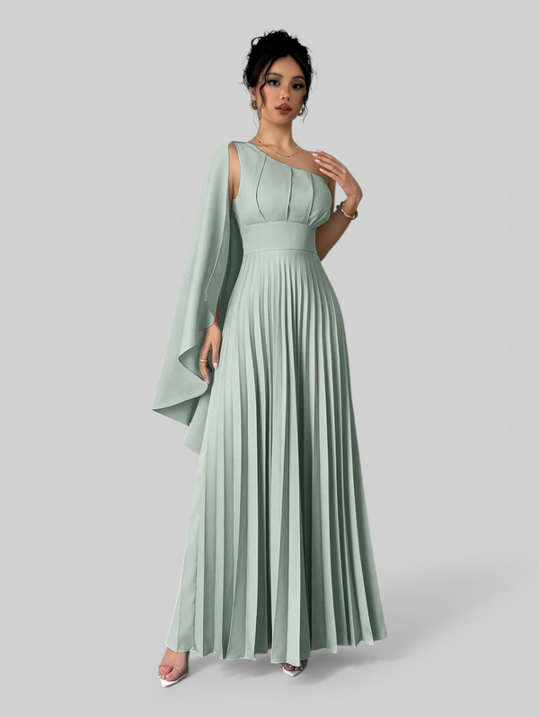 Vestido de Festa Longo Plissado Alça Única Braity