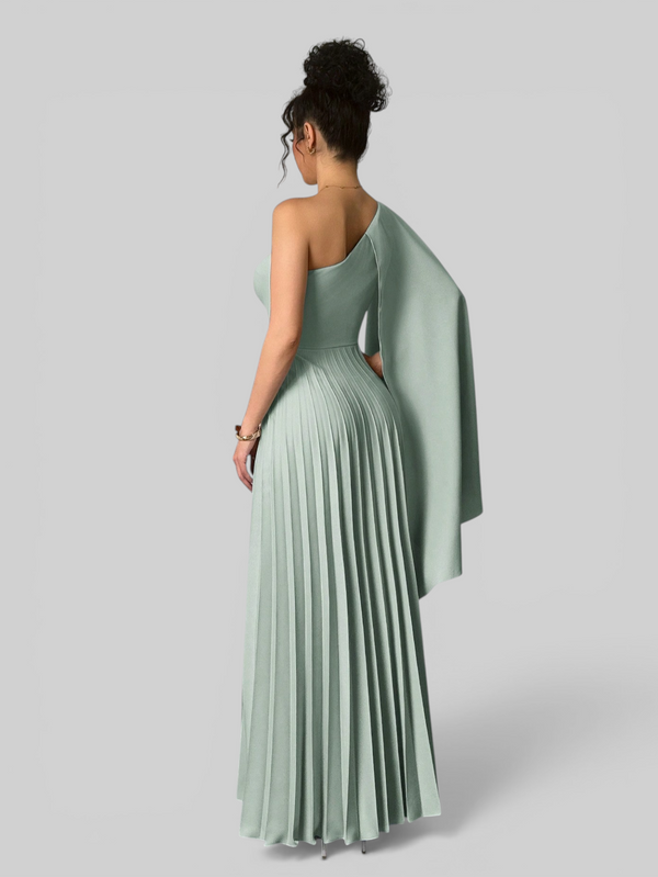 Vestido de Festa Longo Plissado Alça Única Braity