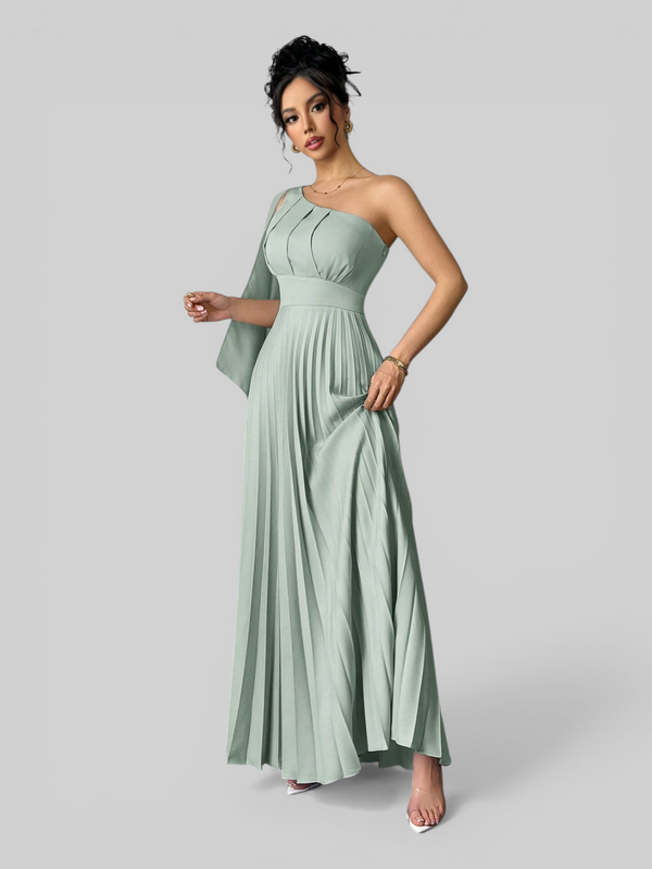 Vestido de Festa Longo Plissado Alça Única Braity