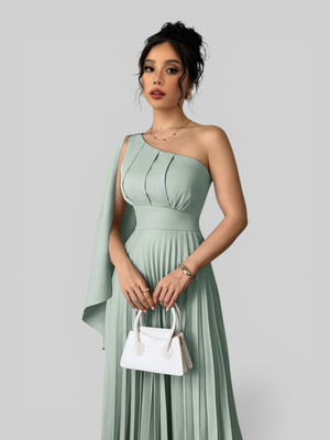 Vestido de Festa Longo Plissado Alça Única Braity