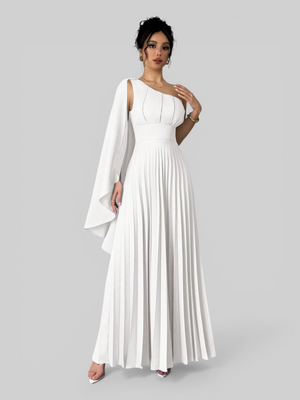 Vestido de Festa Longo Plissado Alça Única Braity
