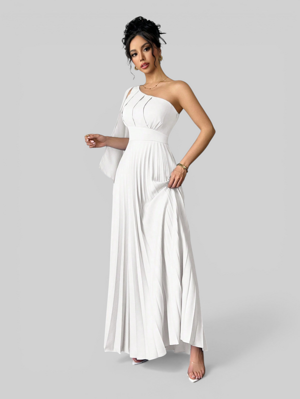 Vestido de Festa Longo Plissado Alça Única Braity