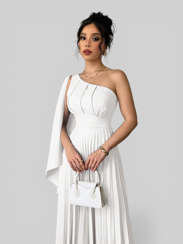 Vestido de Festa Longo Plissado Alça Única Braity