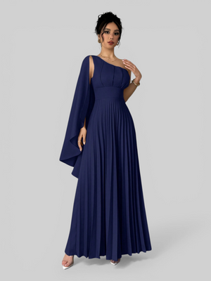 Vestido de Festa Longo Plissado Alça Única Braity