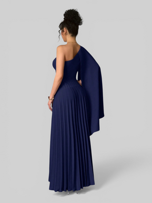 Vestido de Festa Longo Plissado Alça Única Braity