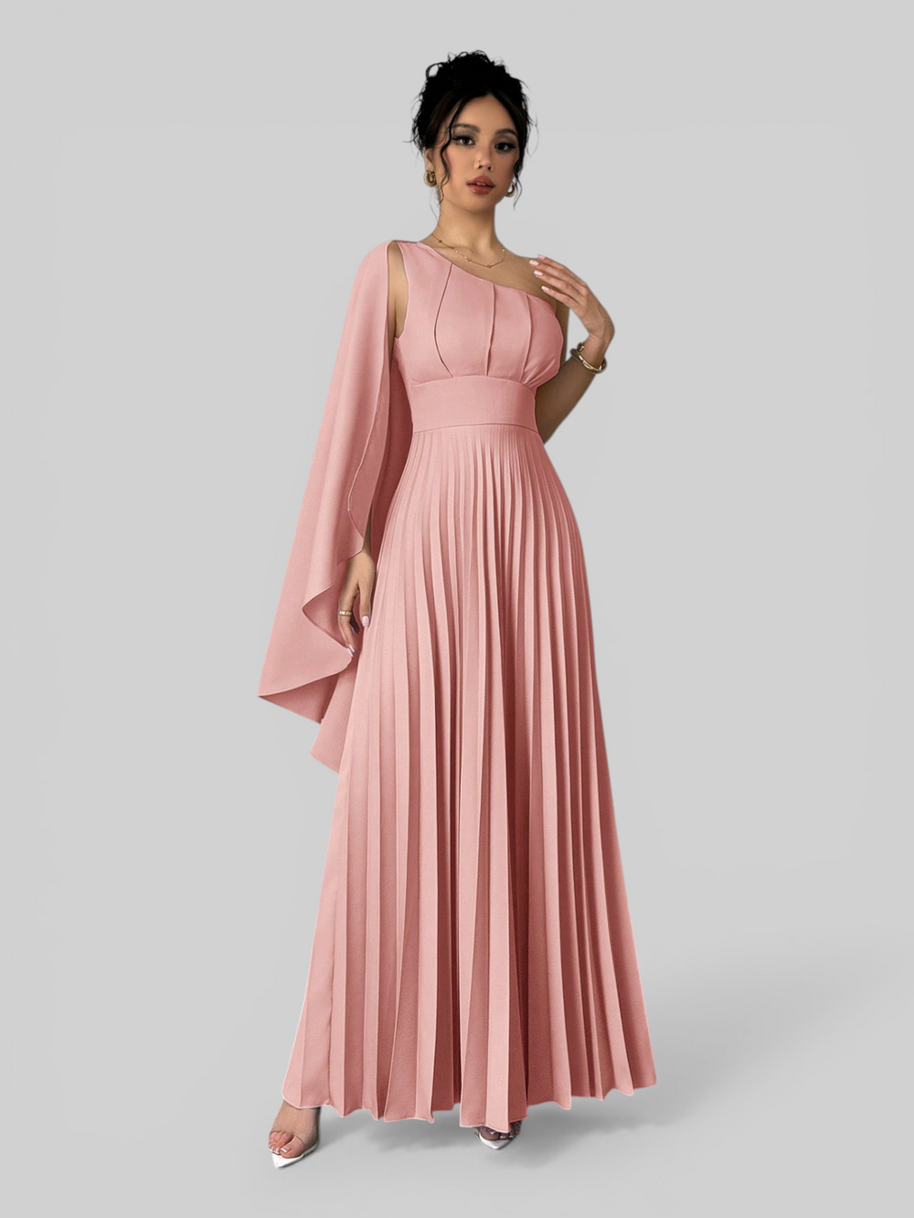 Vestido de Festa Longo Plissado Alça Única Braity