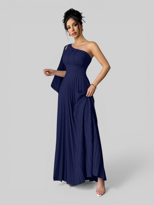 Vestido de Festa Longo Plissado Alça Única Braity