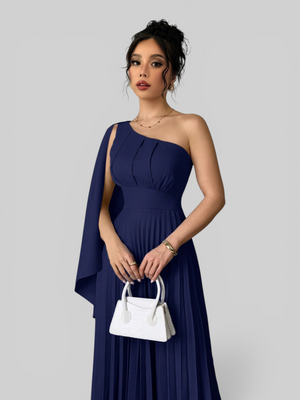 Vestido de Festa Longo Plissado Alça Única Braity