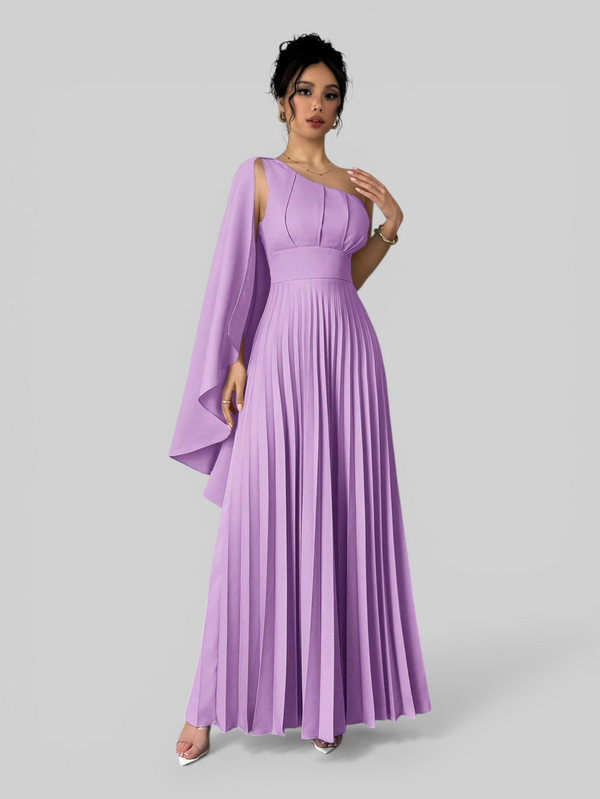 Vestido de Festa Longo Plissado Alça Única Braity