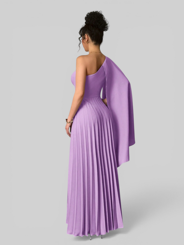 Vestido de Festa Longo Plissado Alça Única Braity