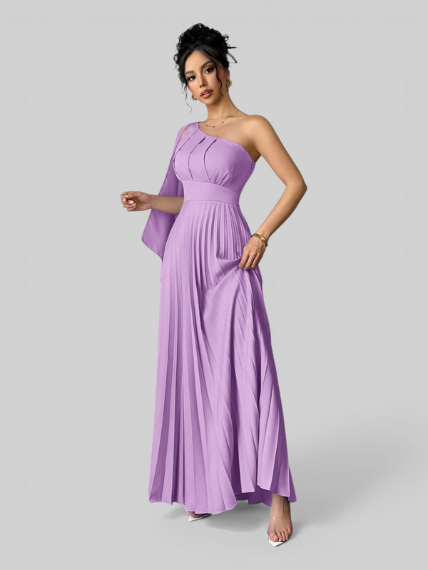 Vestido de Festa Longo Plissado Alça Única Braity