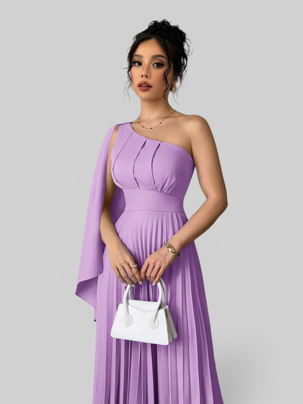 Vestido de Festa Longo Plissado Alça Única Braity