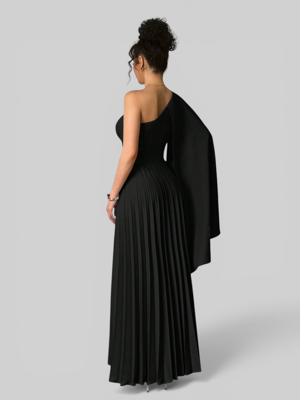 Vestido de Festa Longo Plissado Alça Única Braity