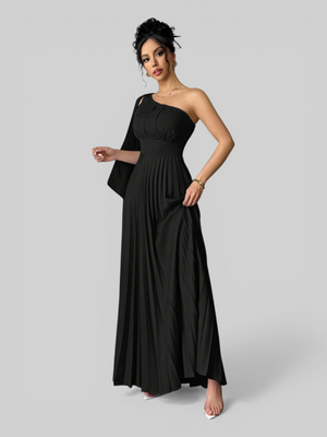 Vestido de Festa Longo Plissado Alça Única Braity