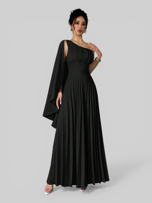 Vestido de Festa Longo Plissado Alça Única Braity