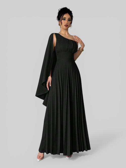 Vestido de Festa Longo Plissado Alça Única Braity