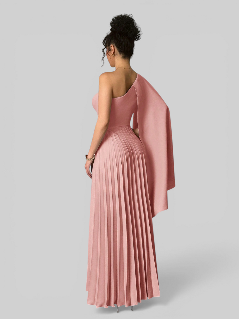 Vestido de Festa Longo Plissado Alça Única Braity