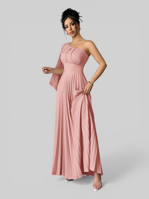 Vestido de Festa Longo Plissado Alça Única Braity