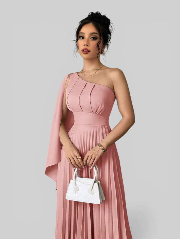 Vestido de Festa Longo Plissado Alça Única Braity