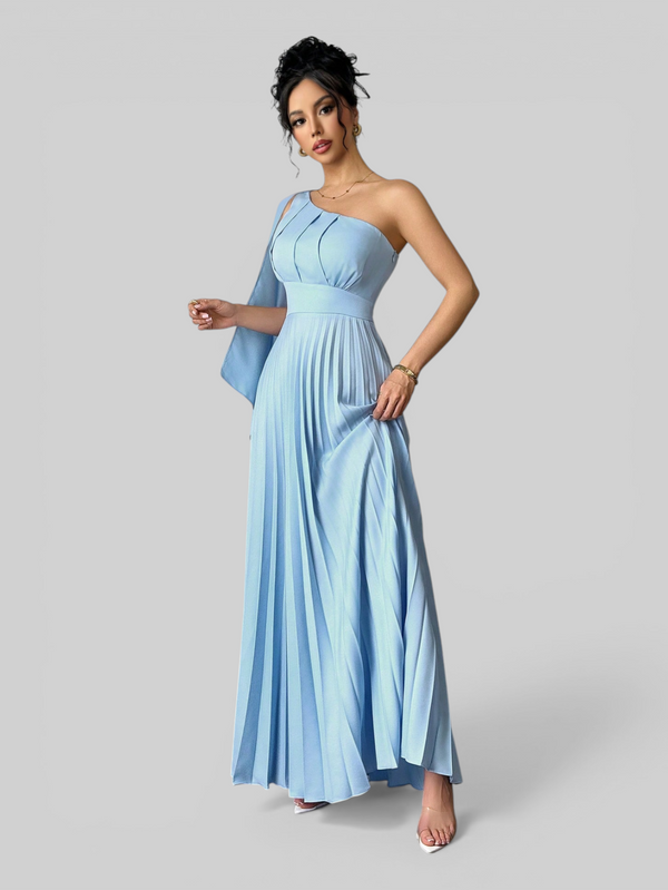 Vestido de Festa Longo Plissado Alça Única Braity