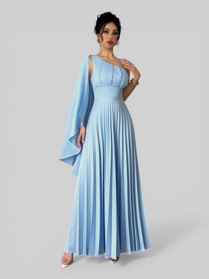 Vestido de Festa Longo Plissado Alça Única Braity