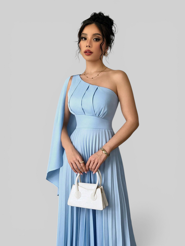 Vestido de Festa Longo Plissado Alça Única Braity