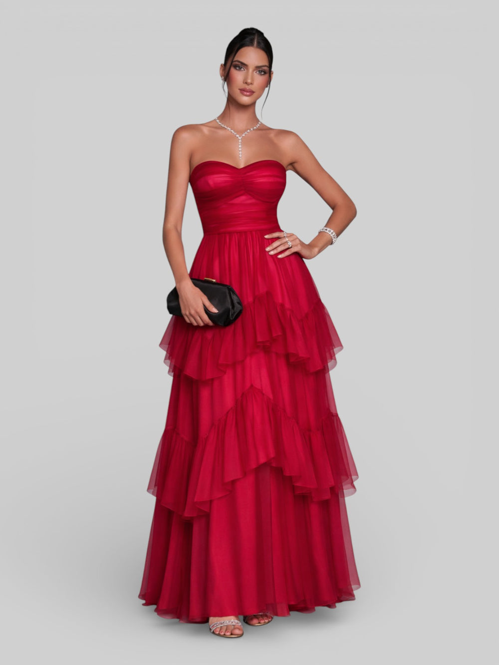 Vestido de Festa Tomara que Caia Camadas Cascata New