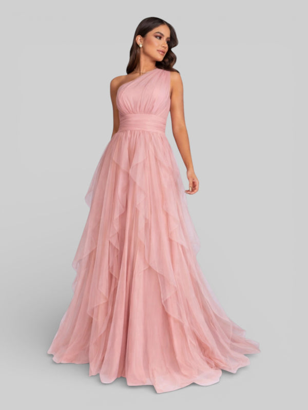 Vestido de Festa Alça Única Tule em Camadas Cascata - Aurea Dress