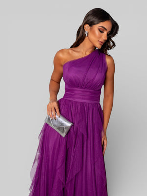 Vestido de Festa Alça Única Tule em Camadas Cascata - Aurea Dress