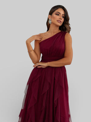 Vestido de Festa Alça Única Tule em Camadas Cascata - Aurea Dress