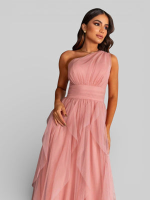 Vestido de Festa Alça Única Tule em Camadas Cascata - Aurea Dress