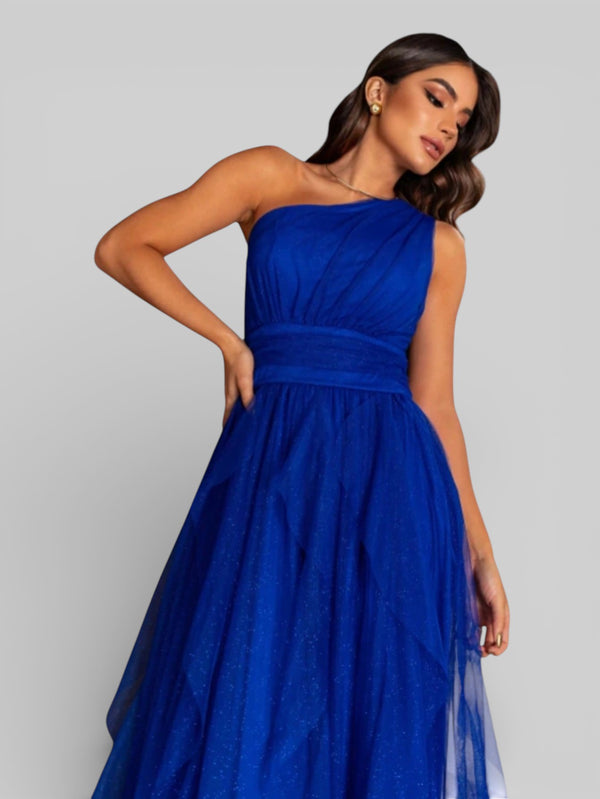 Vestido de Festa Alça Única Tule em Camadas Cascata - Aurea Dress