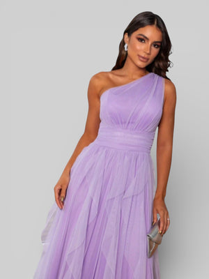 Vestido de Festa Alça Única Tule em Camadas Cascata - Aurea Dress