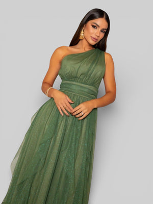 Vestido de Festa Alça Única Tule em Camadas Cascata - Aurea Dress