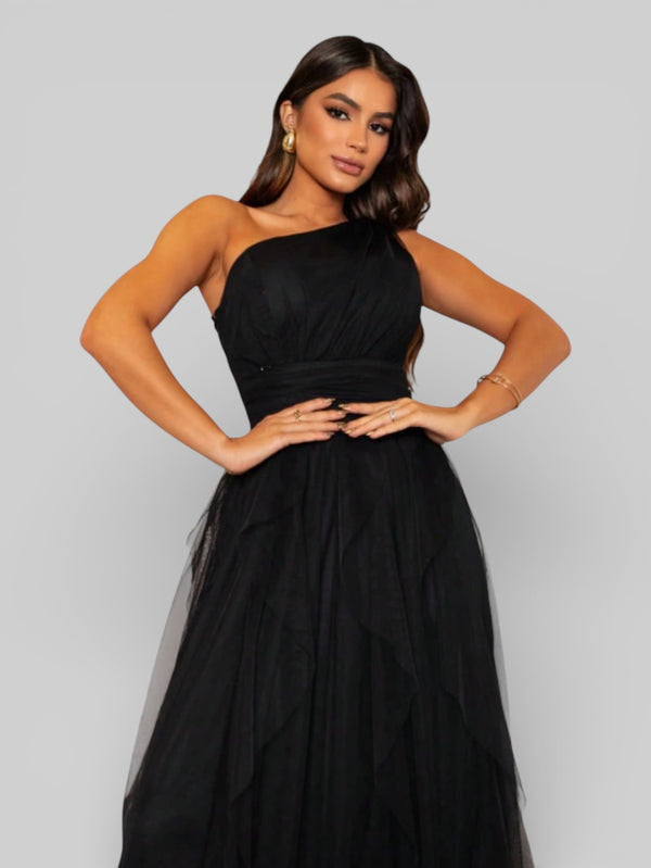 Vestido de Festa Alça Única Tule em Camadas Cascata - Aurea Dress