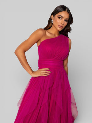 Vestido de Festa Alça Única Tule em Camadas Cascata - Aurea Dress