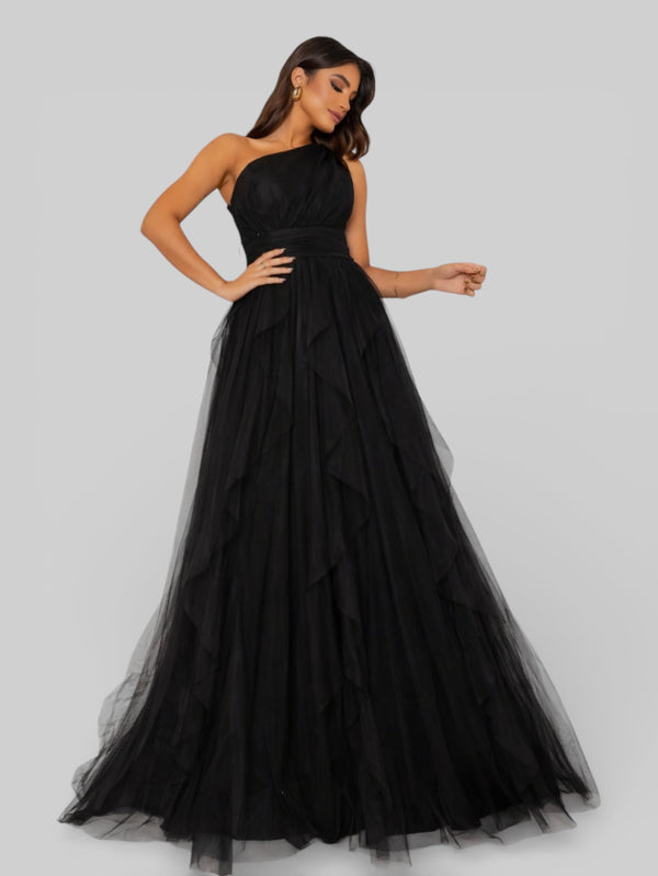 Vestido de Festa Alça Única Tule em Camadas Cascata - Aurea Dress